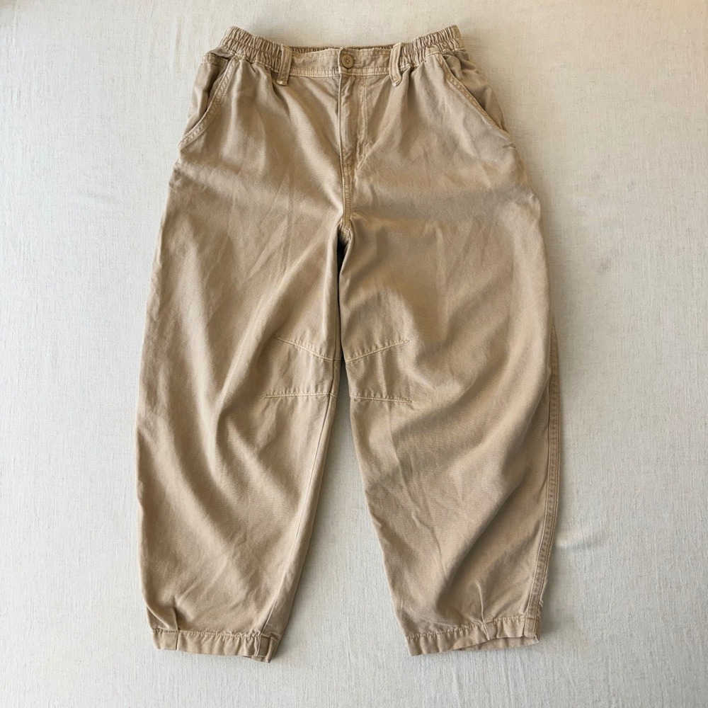 Aerie Barrel Leg Elastic Waist Pants Women Medium Tan
